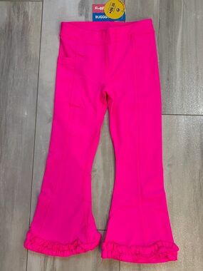 NWT RuffleButts Neon Hot Pink Full Length Ruffle Active Flare Leggings Girls 5